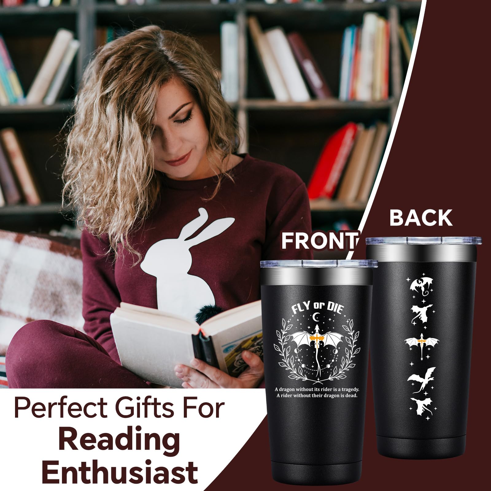 Fufendio Fourth Wing Merch, Inspired Fantasy Book Lover Gifts, Funny 4th Wing Bookish Dragon Merchandise Tumbler 20oz