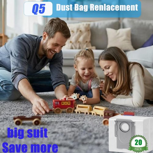 20 Packs Q8 Q7 Q5 Bag Replacement for roborock Q5 Q5+ Q7 Q7+ Q7 Max Q7 Max+ Q8 Max+ S7 MaxV Ultra S8+ S8 Pro Ultra Robot Vacuum Cleaner,Q5 bags:3L Large Capacity Disposable Bag Replacement