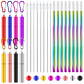 Zubebe 8 Pack Metal Reusable Straw Collapsible Straws Stainless Steel Drinking Straw with Plastic Case Silicone Tip and Cleaning Brush and Keychain Long Telescopic Portable for Travel Work
