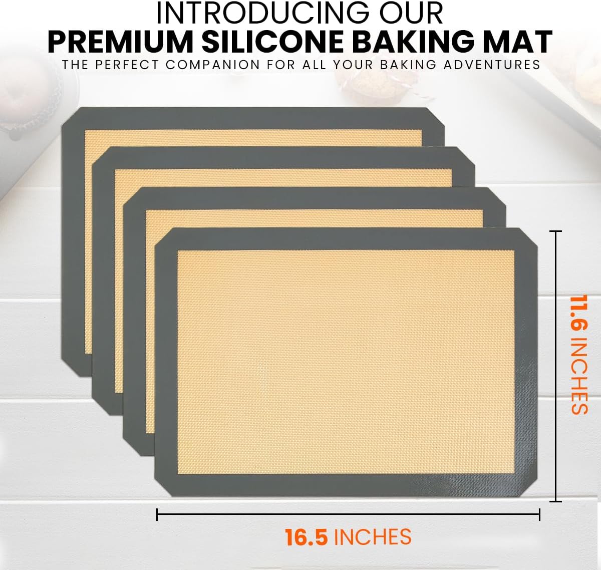 Skiennix Silicone Baking Mats - Non-Stick, Reusable 4-Pack | Heavy Duty Half Sheet for Macarons & Pastries