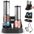 Electric Salt and Pepper Grinder Set with Charging Base: Rechargeable Automatic Salt and Pepper Grinder Set with External Adjustable Coarseness, Stainless Steel Electric Salt and Pepper Shakers,Sliver