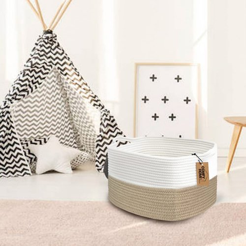 Comfy-Homi Cotton Rope Woven Storage Basket - Decorative Organizer with Handles | 13.5"x11"x9.5" - Light Brown