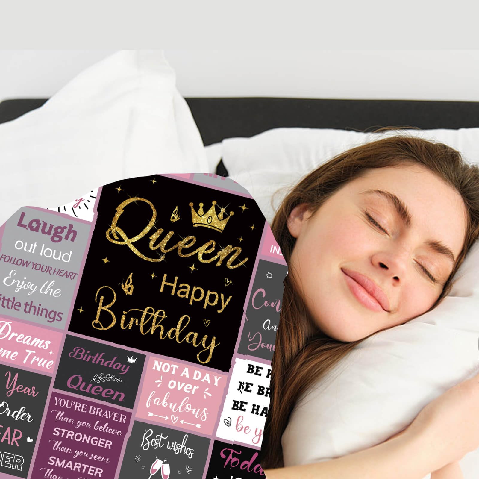 FGCOGOD Queen Birthday Gifts for Women, Birthday Blanket with Gift Box for Women, Gifts for A Birthday, Happy Birthday Decorations Gift Ideas for Her, Birthday Gifts Throw Blanket 60"x50"