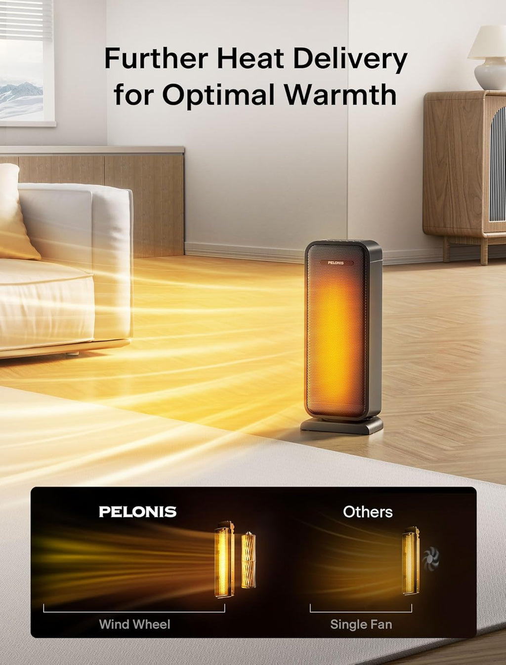Pelonis 1500W Electric Space Heater - Portable Ceramic Heater with Thermostat & Oscillation | Ideal for Bedroom & Office