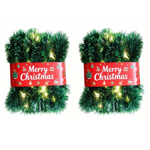 2 Pack Christmas Garland with Lights, Total 38 Feet 80 Led Lighted Pre-Lit Long Garlands for Stairs Railing Fireplace Mantle Door Battery Operated Frame Decor Green Greenery Indoor Outdoor Decorations