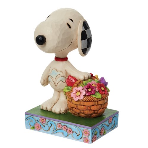 Enesco Peanuts by Jim Shore Snoopy with a Basket of Tulips Figurine, 4.92 Inch, Multicolor