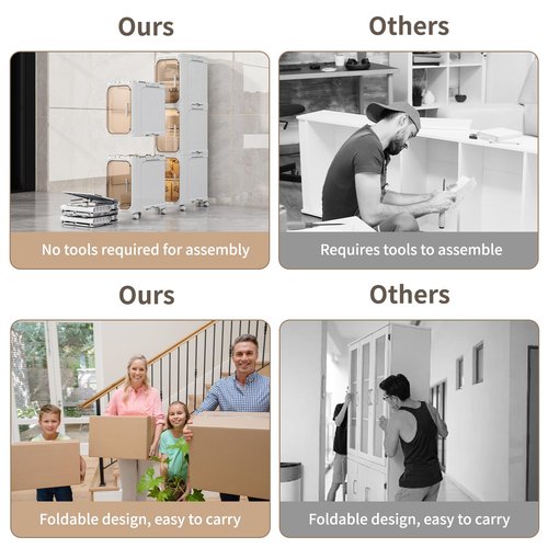 KHNR 4-Tiers Slim Bathroom Storage Cabinet, Foldable Storage Cabinets,Narrow Bathroom Storage,Movable Bathroom Storage Organizer for Small Spaces,Bathroom,Kitchen,Laundry,Cream White