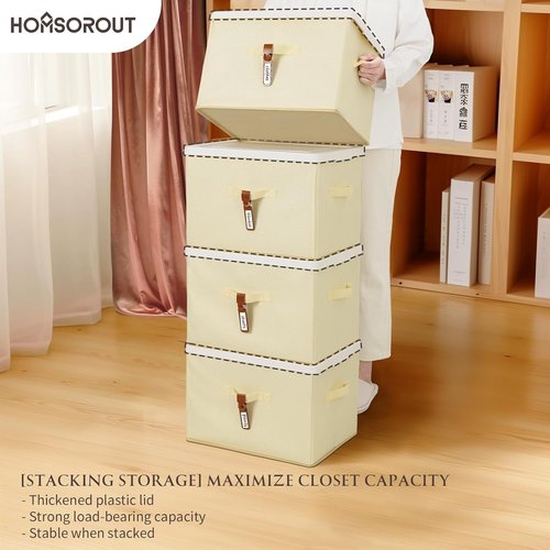Homsorout Large Clothes Storage Bins - Decorative Storage Boxes with Lids | 4-Pack in Pale Yellow