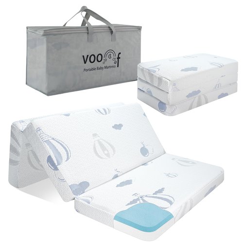 voomf Pack and Play Mattress Trifold, 38"x26"x3'' Memory Foam Dual-Sided Pack N Play Mattresses for Baby Toddler, Soft Baby Crib Mattress for Pack N Play with Machine Washable Cover Balloon Pattern