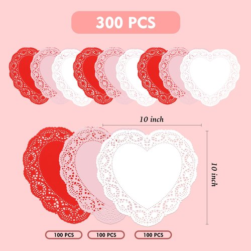 WYTAOHZL 300 Pieces Heart Paper Doilies 10 Inch Valentine's Heart Shaped Doilies for Food Cakes Desserts