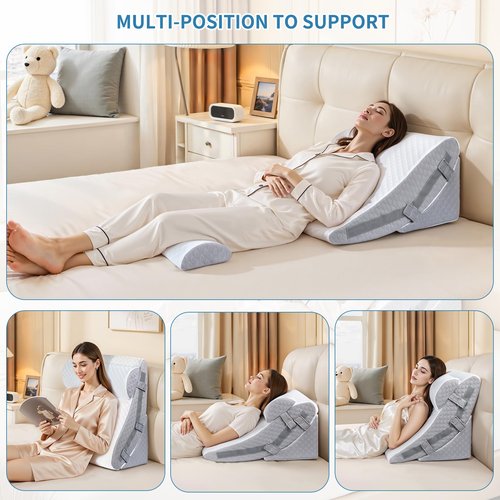 VRSHOAT 3PCS Bed Wedge Pillow Set for Sleeping, 12&18&23 Inch Adjustable Height Memory Foam Pillow Wedge for After Surgery, Acid Reflux Relief, Neck&Back&Leg Support