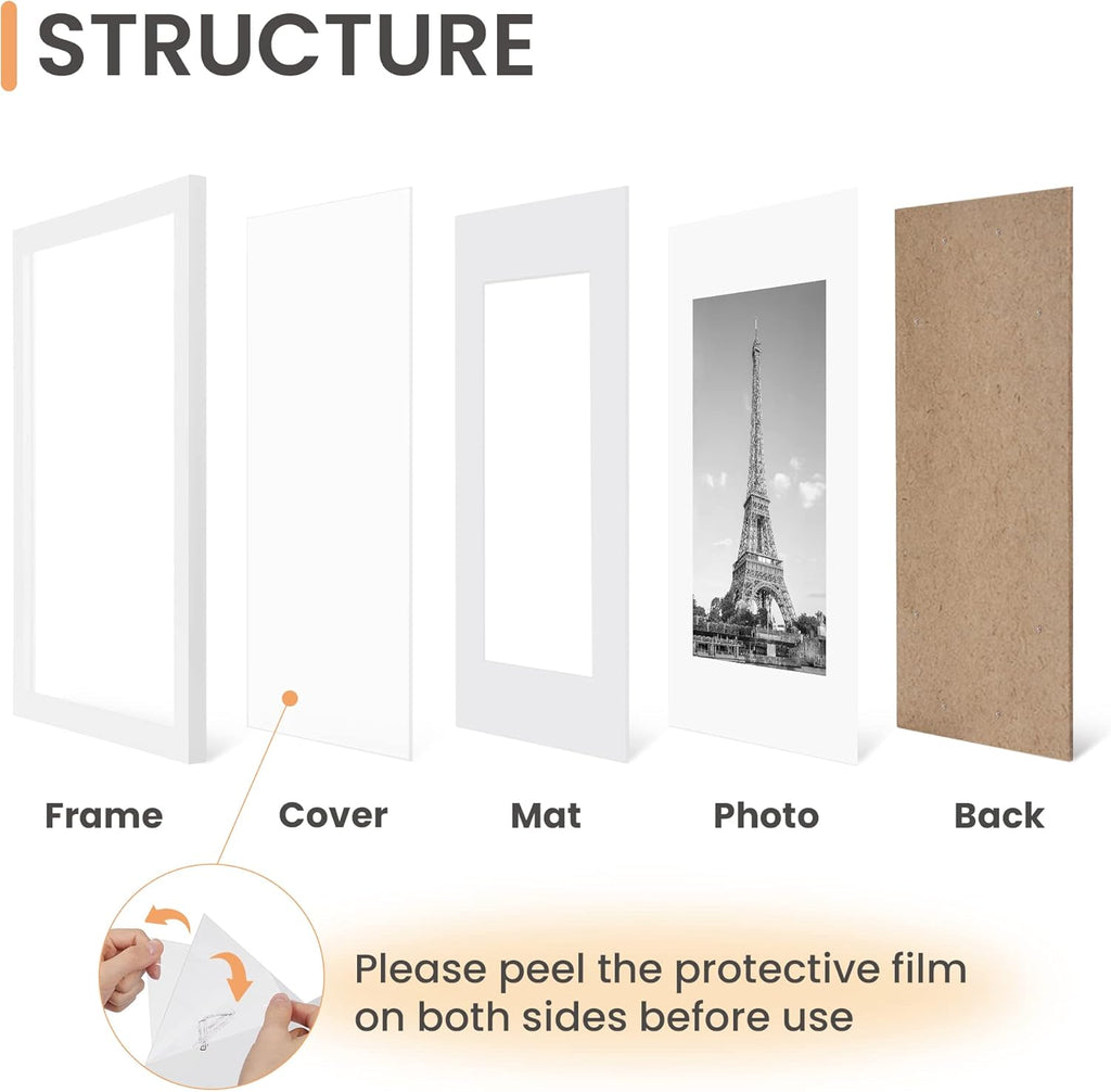 Upsimples 12x16 Picture Frame Set of 5 - Versatile Wall Gallery Frames for 8.5x11 or 12x16 Photos - White