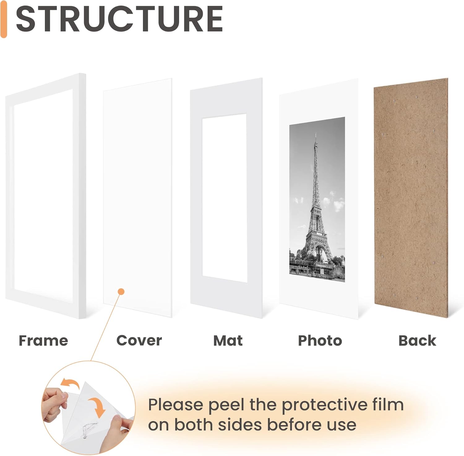 Upsimples 12x16 Picture Frame Set of 5 - Versatile Wall Gallery Frames for 8.5x11 or 12x16 Photos - White