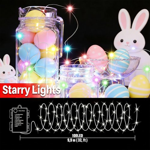 LAMPHOME 100 LED 33FT Multicolor Fairy Lights - Battery Operated with Remote & Timer for Home Decor