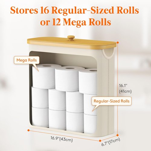 Lifewit Toilet Paper Storage Holder - Free Standing Organizer for 12-16 Rolls | Extra Large 30L, White