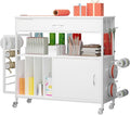 Height-Adjustable Gift Wrapping Station by [Brand Name] - Rolling Cart with Paper Clamp & Ribbon Storage | White