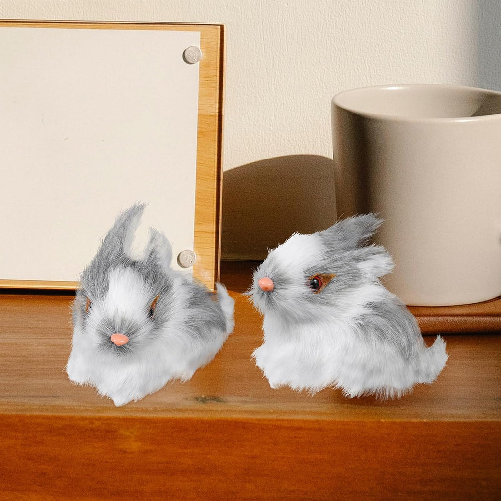 VICASKY Realistic Mini Easter Rabbit Figurines - 4pcs Lifelike Furry Bunny Decorations for Baskets & Parties