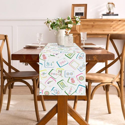 Buxiuer Mahjong Party Decorations Table Runner Mah Jong Game Night Club Birthday Supply Celebration Dining Home Kitchen Island Decor (13" x 72")