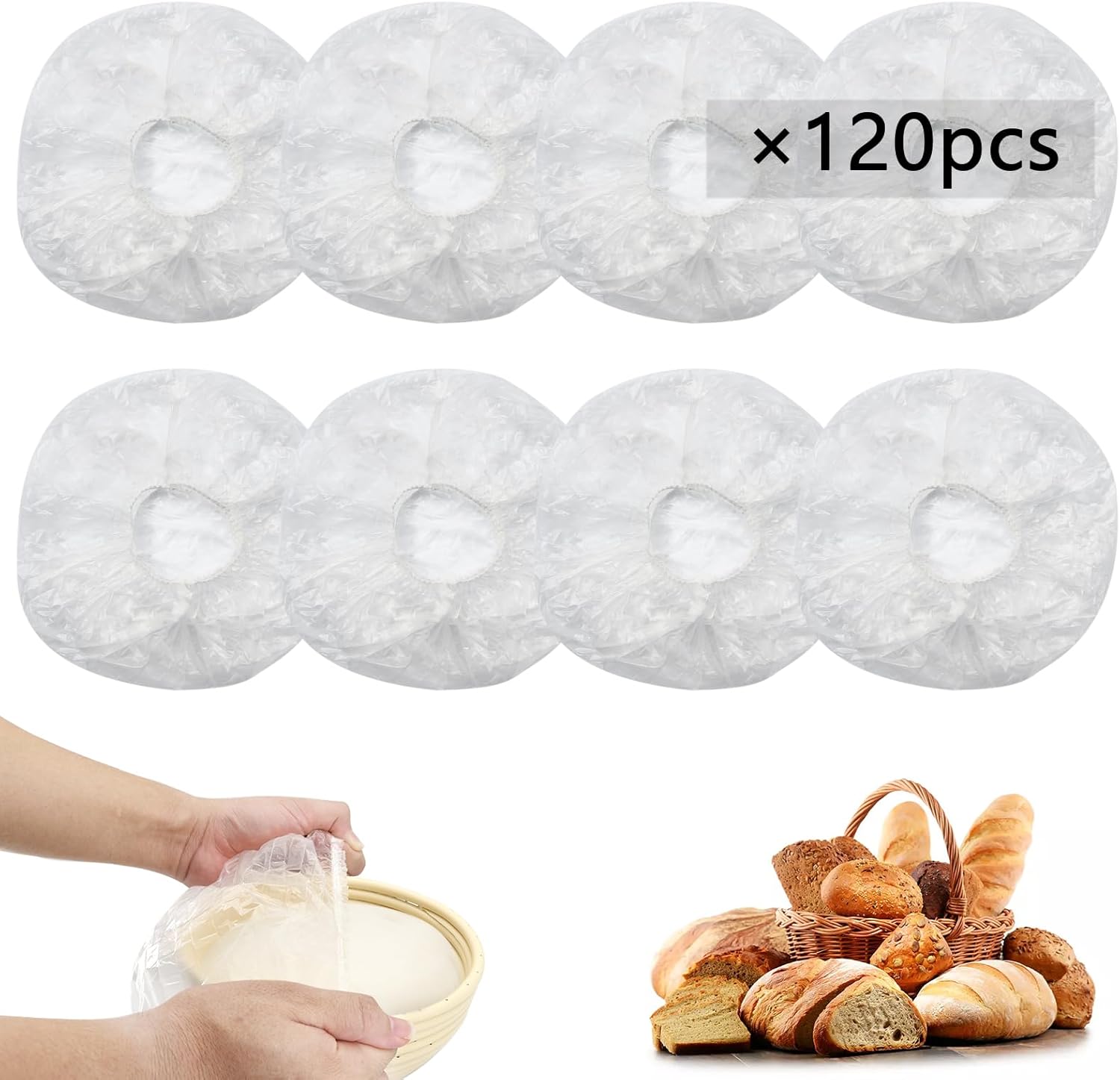 Skiennix 120pcs Shower Caps - Reusable Bowl Covers for Sourdough Bread Proofing | Elastic Plastic Design