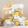 PartyWoo White & Gold Balloons - 140-Piece Pack in Various Sizes for Birthday & Party Decorations