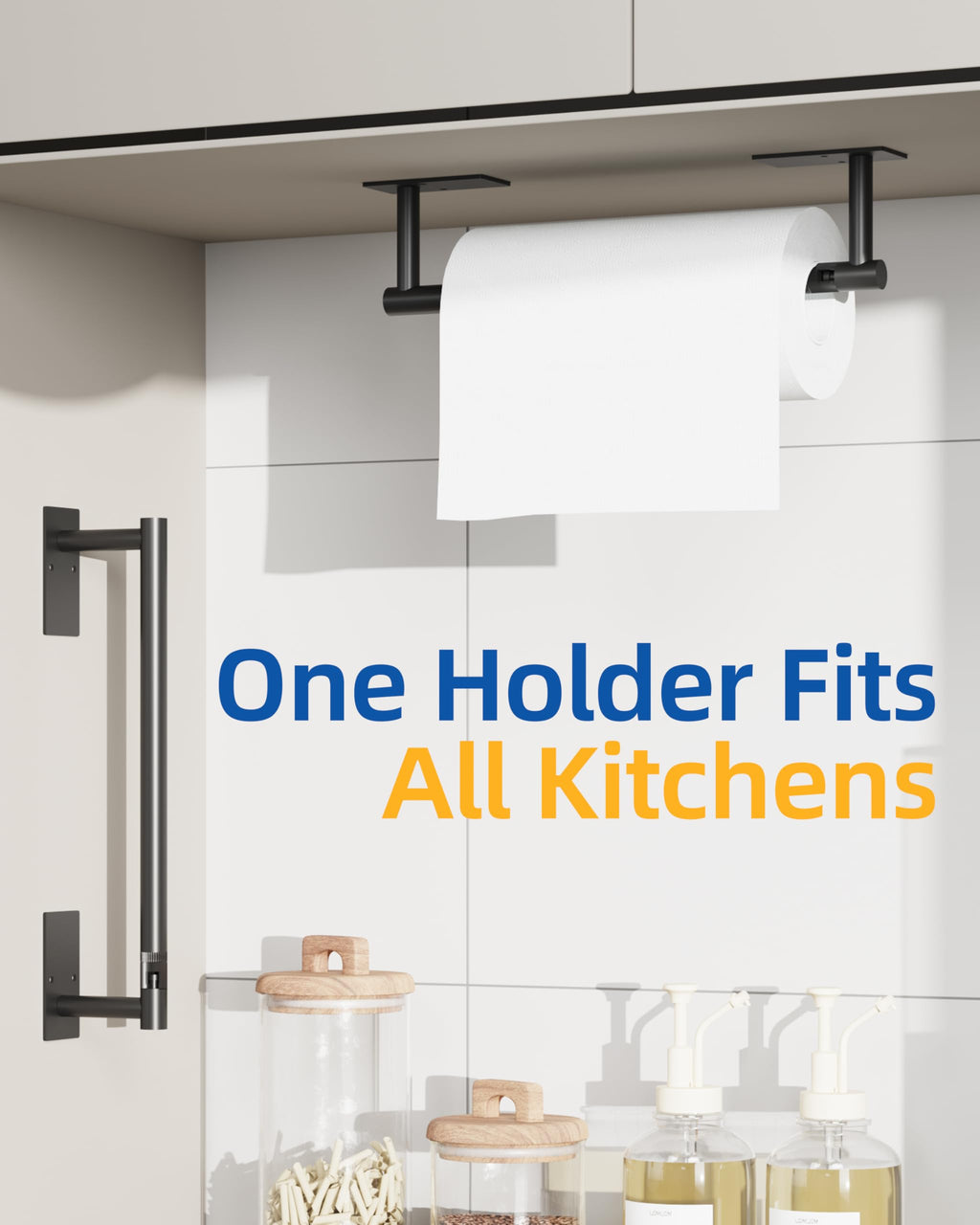 RUACQ Paper Towel Holder Under Cabinet, Wall Mounted or Adhesive Stainless Steel Paper Towel Holder,Square Base Paper Towel Rack for Kitchen, RV, Bathroom (Matte Black)