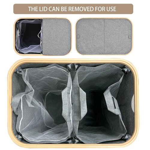 Large Laundry Hamper with Wheels | 144L Collapsible Laundry Basket with Removable Bag | Dirty Clothes Hamper with Lid for Bedroom, Bathroom | CarzyHome Double Rolling Laundry Basket with Handles, Grey