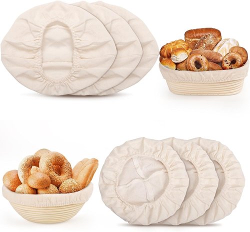 6 Pcs Bread Proofing Basket Cloth Liner, 3 Pcs 10 Inch Oval & 3 Pcs 9 Inch Round Banneton Basket Liner, Natural Rattan Banneton Proofing Cloth for Home Baking