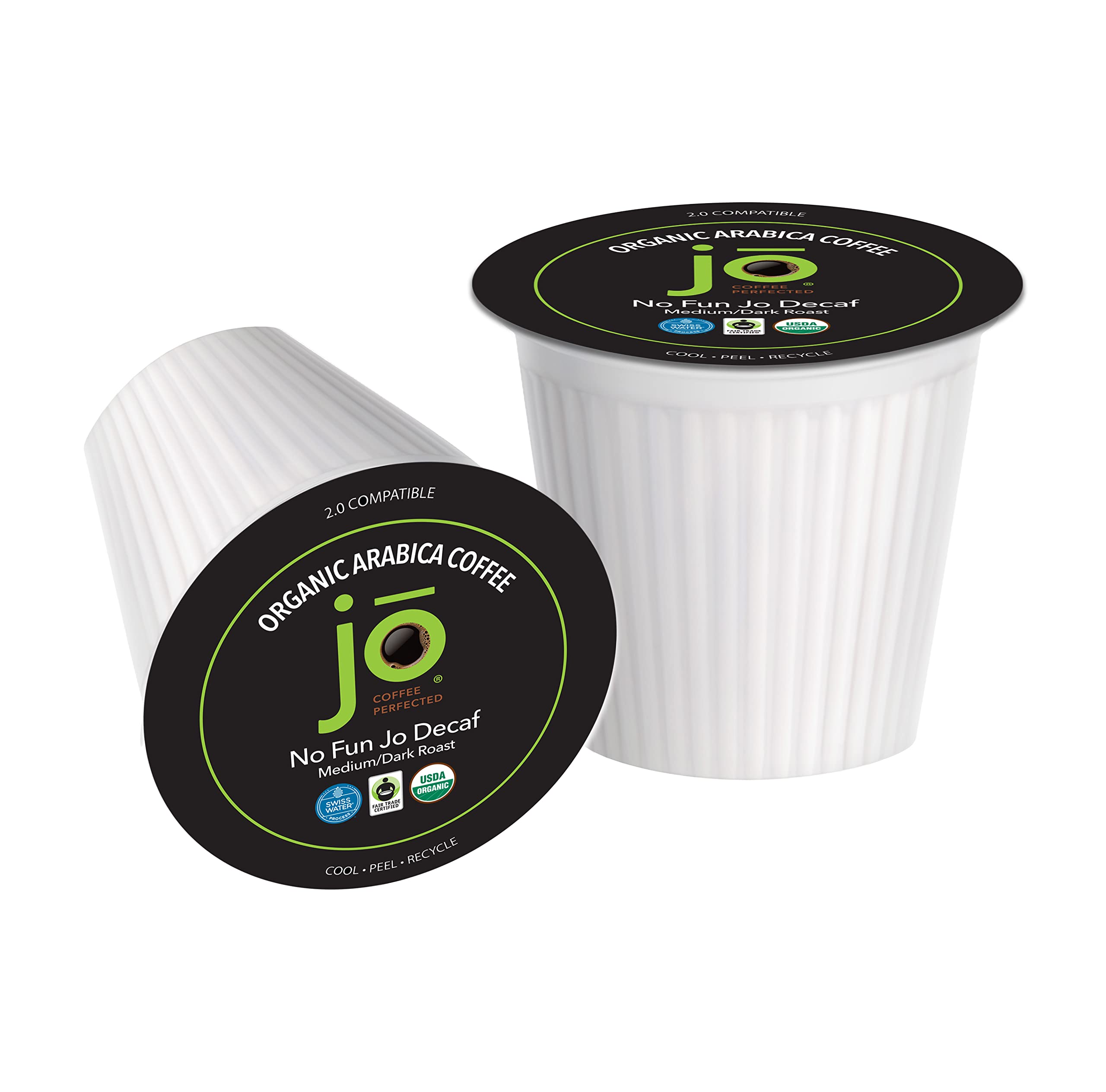 NO FUN JO DECAF: 48 Cups, Organic Medium Dark Roast Swiss Water Process for Keurig K-Cup Compatible Brewers, Fresh Seal Single Serve Cups, Fair Trade Certified Kosher Non-GMO Gluten Free by Jo Coffee®