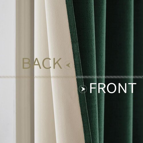 MIULEE 100% Blackout Linen Curtains - Thermal Insulated Emerald Green Drapes | 52 x 96 Inch (2 Panels)