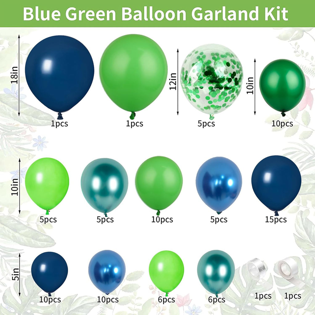 Skiennix Balloon Garland Arch Kit - Dark Blue & Green Latex Balloons | Confetti Balloons for Weddings & Parties