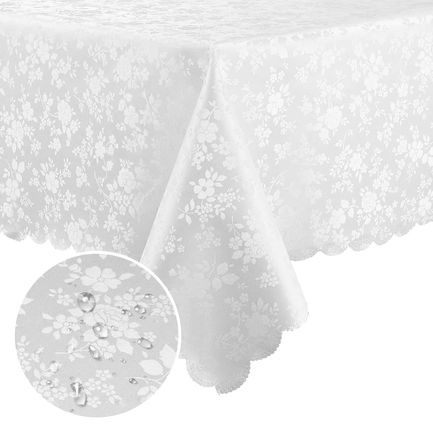 Smiry Rectangle Table Cloth, Waterproof Heavy Duty Vinyl Tablecloths, Wipeable Washable Table Cover for Kitchen and Dining Room (White, 60" X 140")