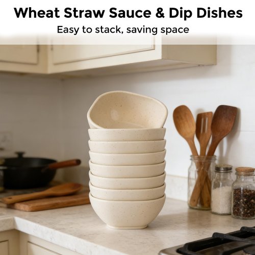 VUDANZYER Unbreakable Dipping Bowls, 9 Pack Wheat Straw Soy Sauce Dishes 4.5 oz, Small Dessert Bowls, Dipping Sauce Cups, Mini Prep Bowls, Dip Bowls for Side Dish, Ketchup, BBQ-Beige