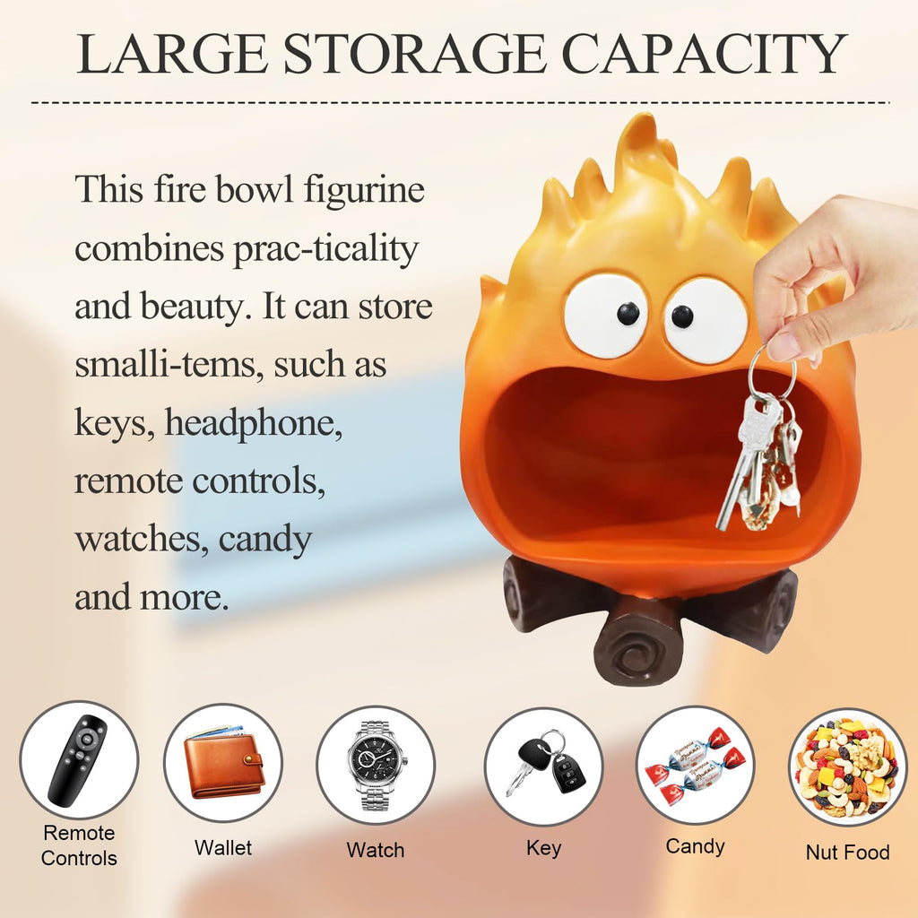 Dosker Funny Resin Flame Statue with Candy Dish & Key Dish, Entryway Table Candy Bowl Decor (Orange)