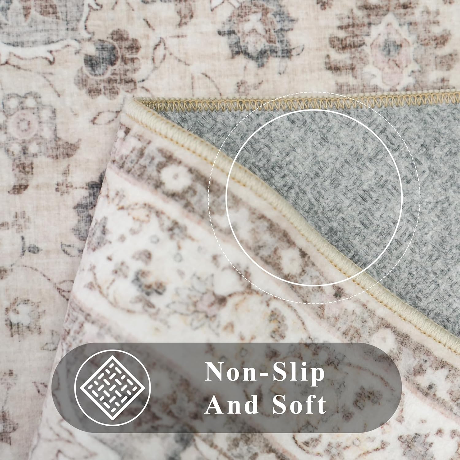 Skiennix Washable Large Area Rug - Non-Slip Stain Resistant Soft Medallion Design | 9x12 Beige/Cream