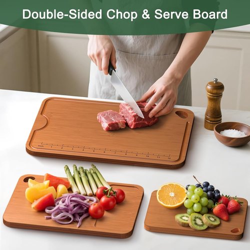 Bamboo Cutting Board by Skiennix - 2-In-1 Design with Deep Juice Grooves & Built-In Handles | Ideal Kitchen Gift for Women