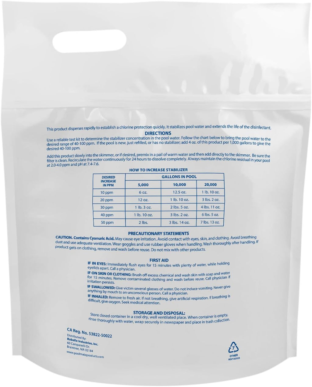 Pool Mate Premium Pool Stabilizer - 4 Pounds Concentrated Cyanuric Acid for Longer Lasting Chlorine
