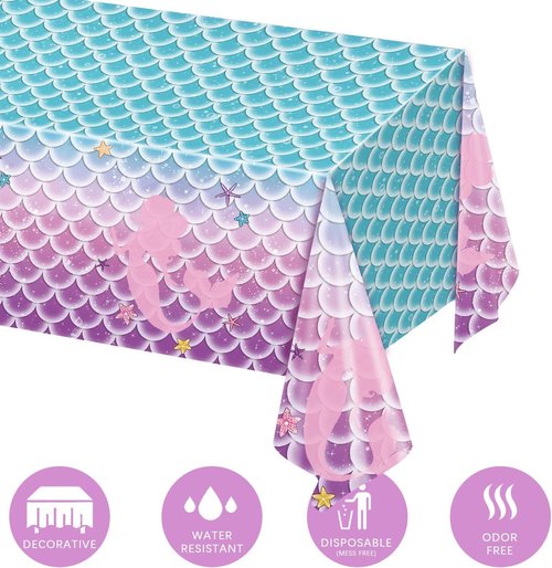 NKPDAXM 4 Pack Mermaid Tablecloth Mermaids Laser Table Cover for Girls Mermaid Birthday Party Decorations, 108x54 Inch