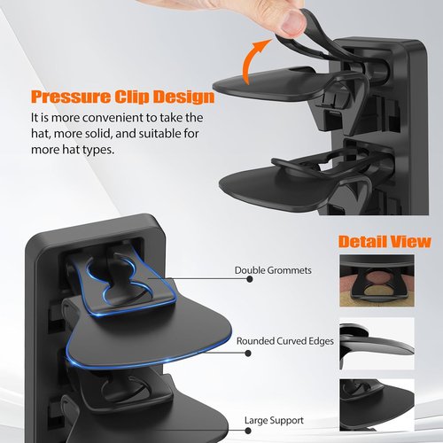 Hat Organizer by [Brand Name] - Holds Up to 40 Baseball Caps | 2-Pack Wall Rack with Strong Adhesive (Black)