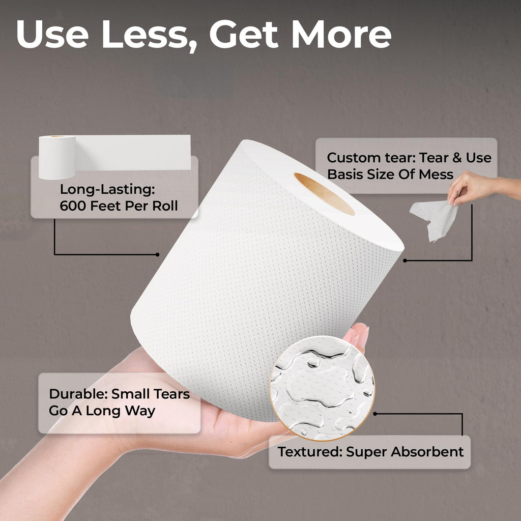 Restaurantware Paper Towel 12 Roll Case 600' 1-Ply White Paper Towel Roll Non-Perforated Absorbent Commercial Universal Core Kitchen Restroom Use