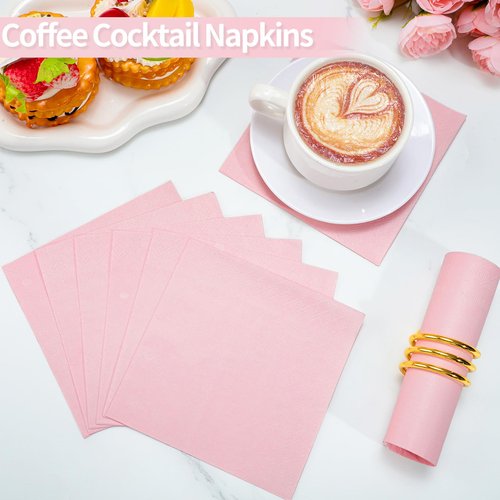 NatNarr 120 Pcs Cocktail Napkins Pink Mothers Day Napkins Disposable Light Pink Dessert Beverage Party Napkin for Girls Birthday, Bridal Baby Shower, Mothers Day, 5 x 5 Inch