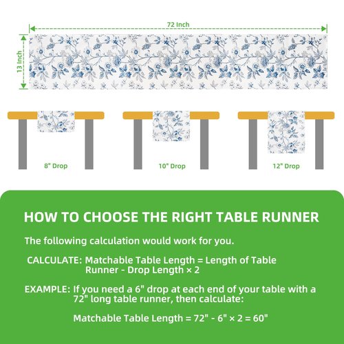 Rotumaty Blue and White Floral Table Runner - Monochrome Sketch Flowers Chinoiserie Peony Daisy Decor Summer Spring Seasonal Home Decorations for Kitchen Dining Table Party Ornaments 13 × 72 Inch