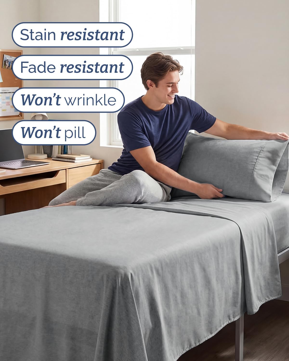 Skiennix Twin XL Sheet Set - Comfy Cooling Bed Sheets with Deep Pockets - Luxury Grey 3-Piece Bedding