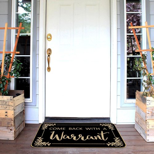 AUSTAB Funny Welcome Mats Come Back with A Warrant Shoes Mat for Entrance Indoor and Outdoor Personalized Mats Anti-Slip Novelty Gift Mat 17 x 29 Inch (Black)