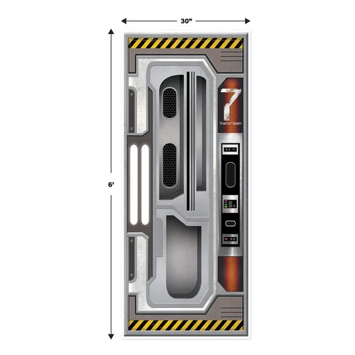 Beistle Set of 2 Plastic Spaceship Door Covers, Decorations for Outer Space Galaxy Alien Theme Birthday, Futuristic Party Supplies & Wall Decor, 6' x 30"