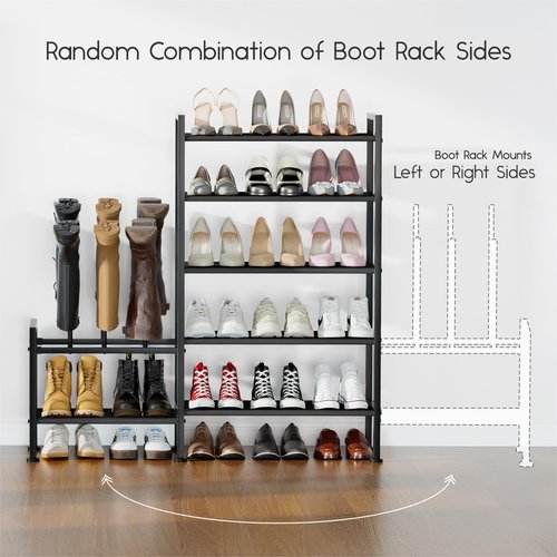 Homsorout Shoe Rack Organizer and Storage - 5 Tier Metal+Non-Woven Fabric Shoe Rack with Boot Storage & Side Any Combination - Space Saving Shoe Shelf for Entryway, Bedroom, Garage, Small Spaces