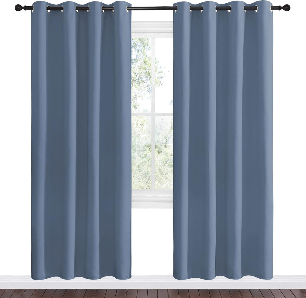NICETOWN Room Darkening Curtain Panels - Thermal Insulated Blackout Draperies | Stone Blue, 78" Length (2 Pieces)