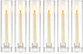 Hurricane | Taper Candle Holders - Set of 6 Clear Glass Candlesticks, 11.8" Tall for Elegant Decor