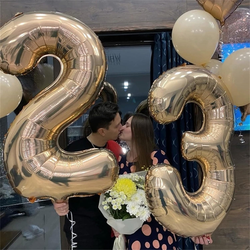 Skiennix 40-Inch Champagne Gold Number 2 Balloon - Large Foil Helium Decoration for 2nd Birthday & Anniversaries