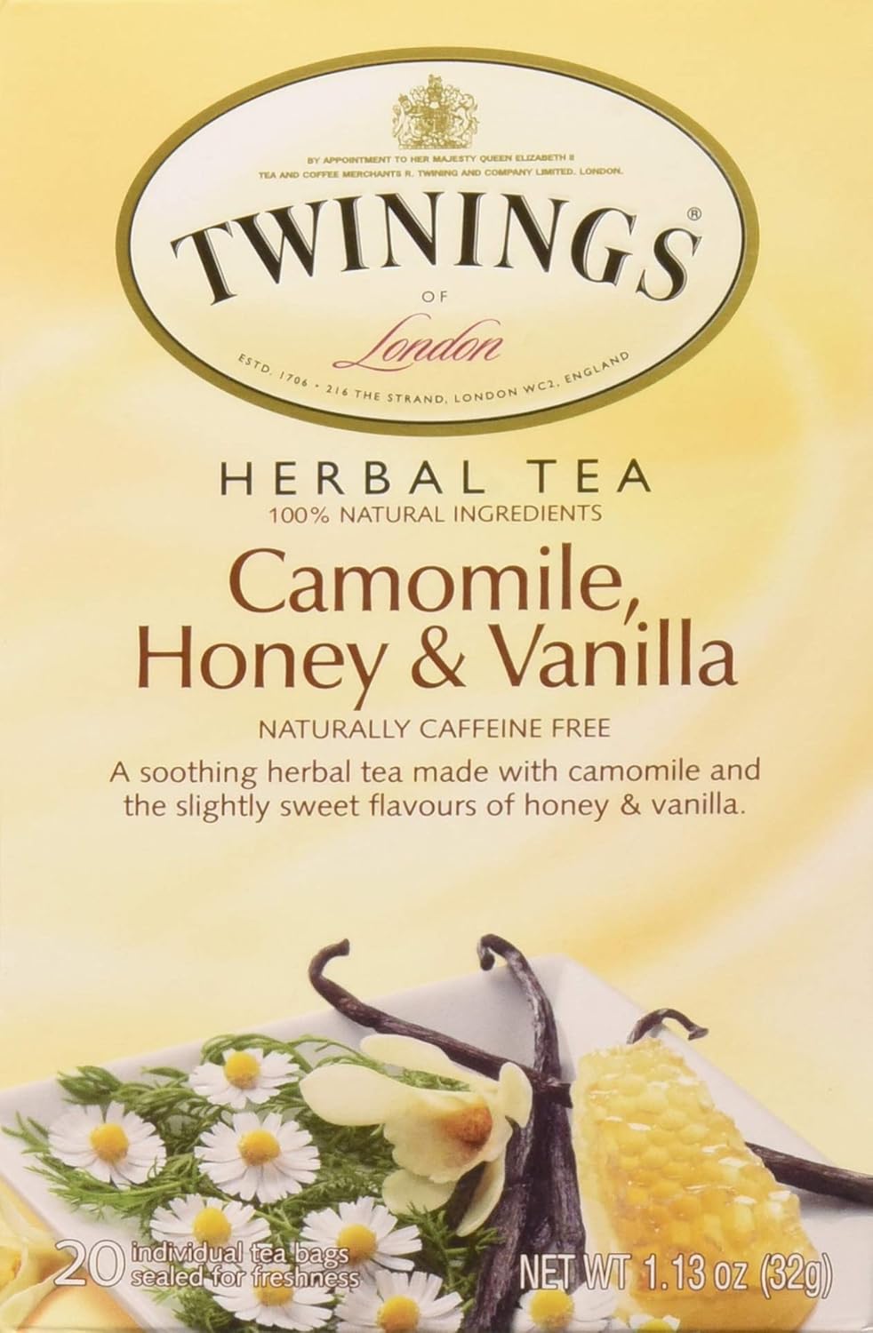 Twinings Chamomile Herbal Tea - Honey & Vanilla Flavor | 20 Tea Bags for Relaxation