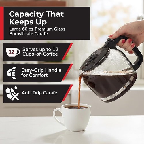 Mueller 12-Cup Drip Coffee Maker - Auto-Off, Reusable Filter & Borosilicate Carafe | Kitchen Essential